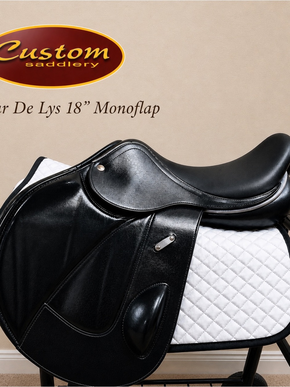 Custom Saddlery Fleur De Lys Black Monoflap Jump Saddle 18"